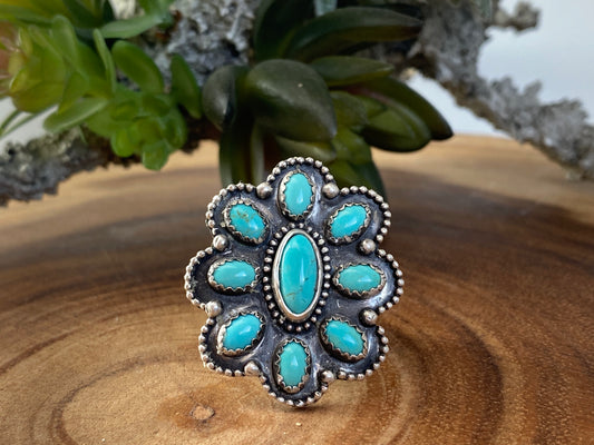 Kingman Turquoise Cluster Ring