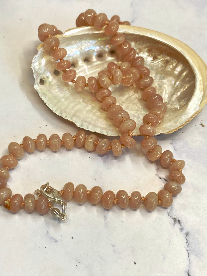 Peach Moonstone Hand Knotted Gemstone Necklace