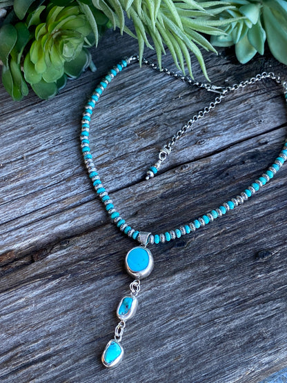 3 Stone Kingman Turquoise And Sterling Silver Lariat Necklace