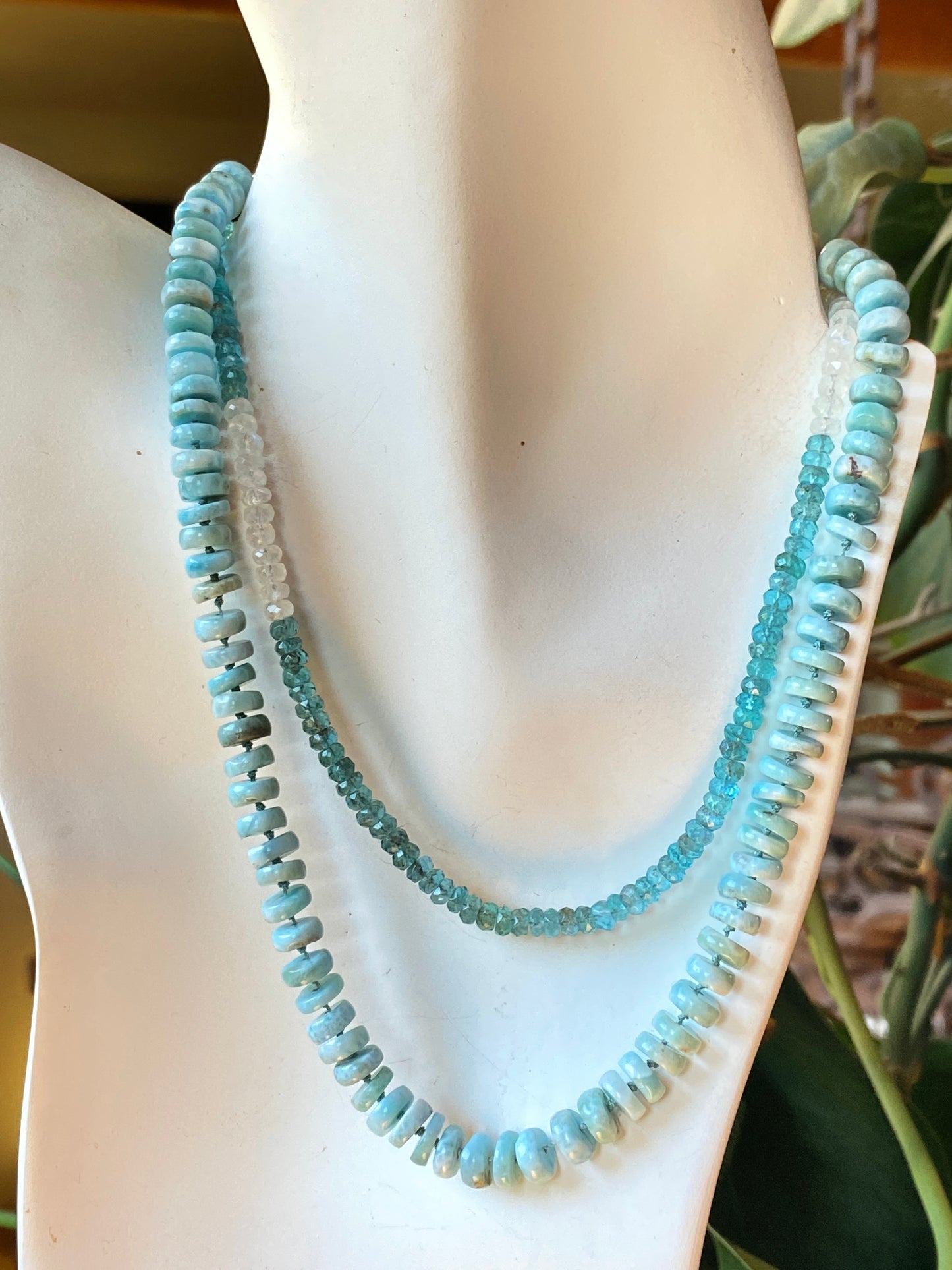 Larimar Hand Knotted Gemstone Candy Necklace