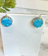 Load image into Gallery viewer, Sky Blue Quartz Druzy And Sterling Silver Post Earrings.
