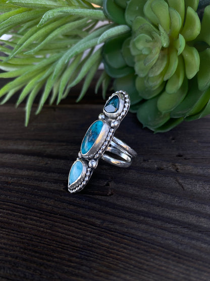 Totem Ring- Sterling silver, Kingman Turquoise, Larimar & Kyanite