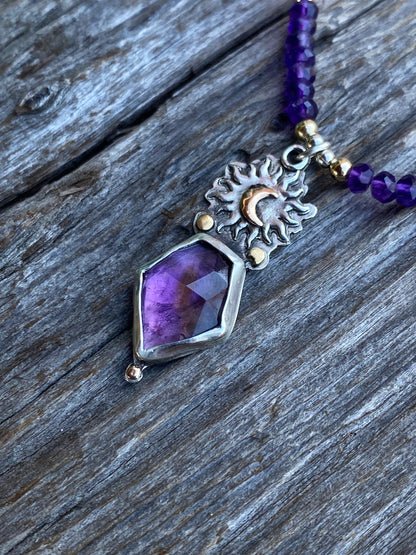 Amethyst Shoot For The Moon Sterling And Gold Pendant