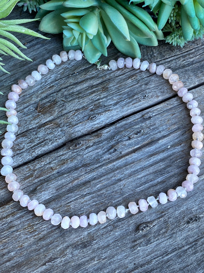 Pink Rose Quartz Gemstone Hand knotted Silk Necklace