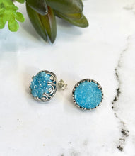 Load image into Gallery viewer, Sky Blue Quartz Druzy And Sterling Silver Post Earrings.
