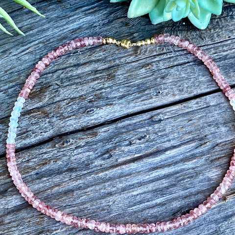 Pink Tourmaline And Rainbow Moonstone Faceted Gemstone Necklace
