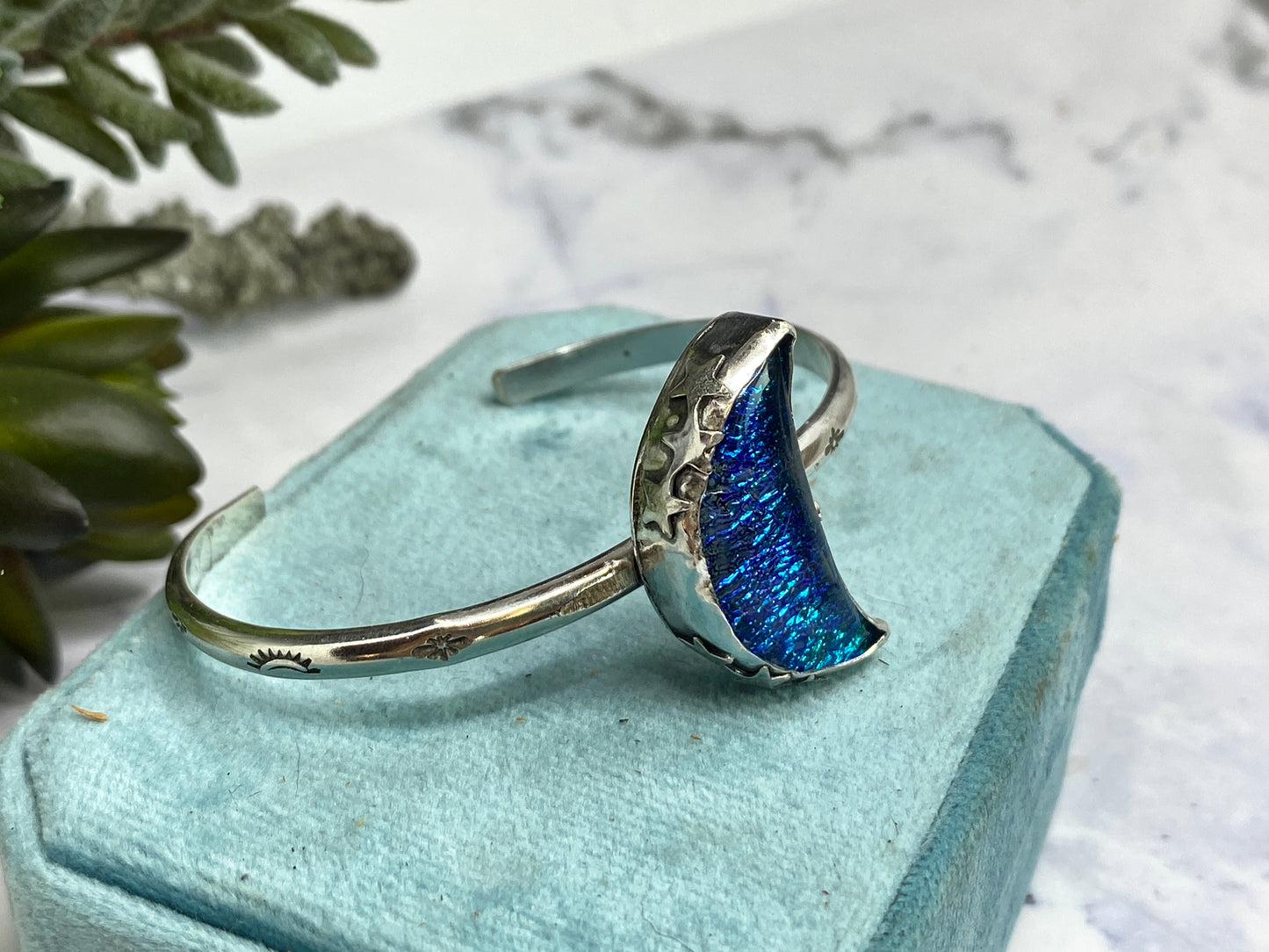Opalite Moon Galaxy Cuff Bracelet - Sterling Silver Moon Bracelet