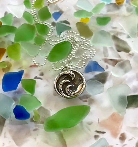 Ocean Wave Sterling Silver Small Pendant