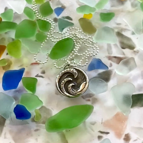 Ocean Wave Sterling Silver Small Pendant