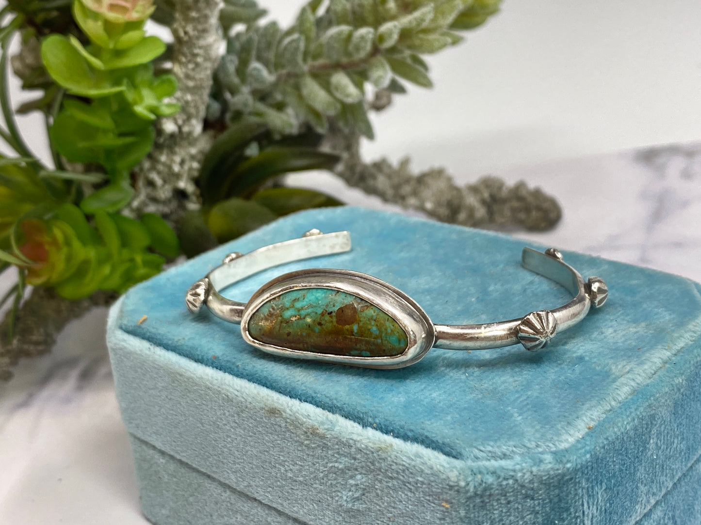 Royston Turquoise And Recycled Sterling Silver Cuff Bracelet