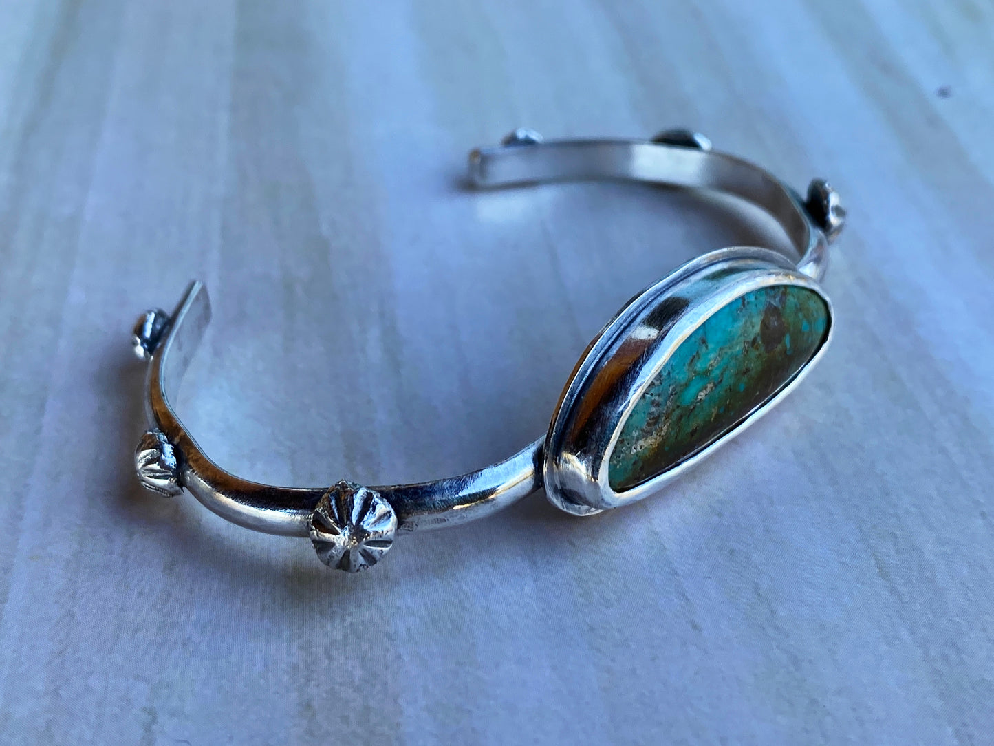 Royston Turquoise And Recycled Sterling Silver Cuff Bracelet