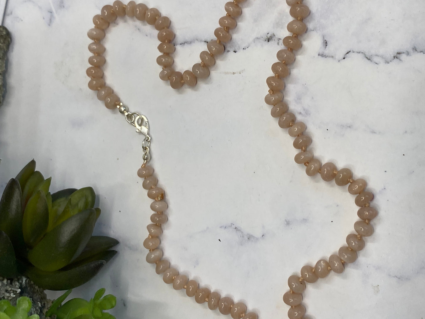 Peach Moonstone Hand Knotted Gemstone Necklace