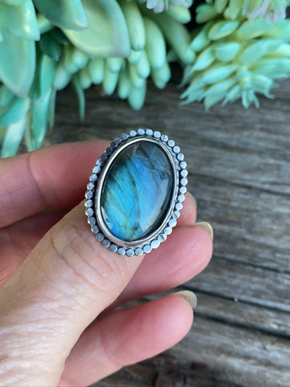 Labradorite And Sterling Silver Celestial Ring