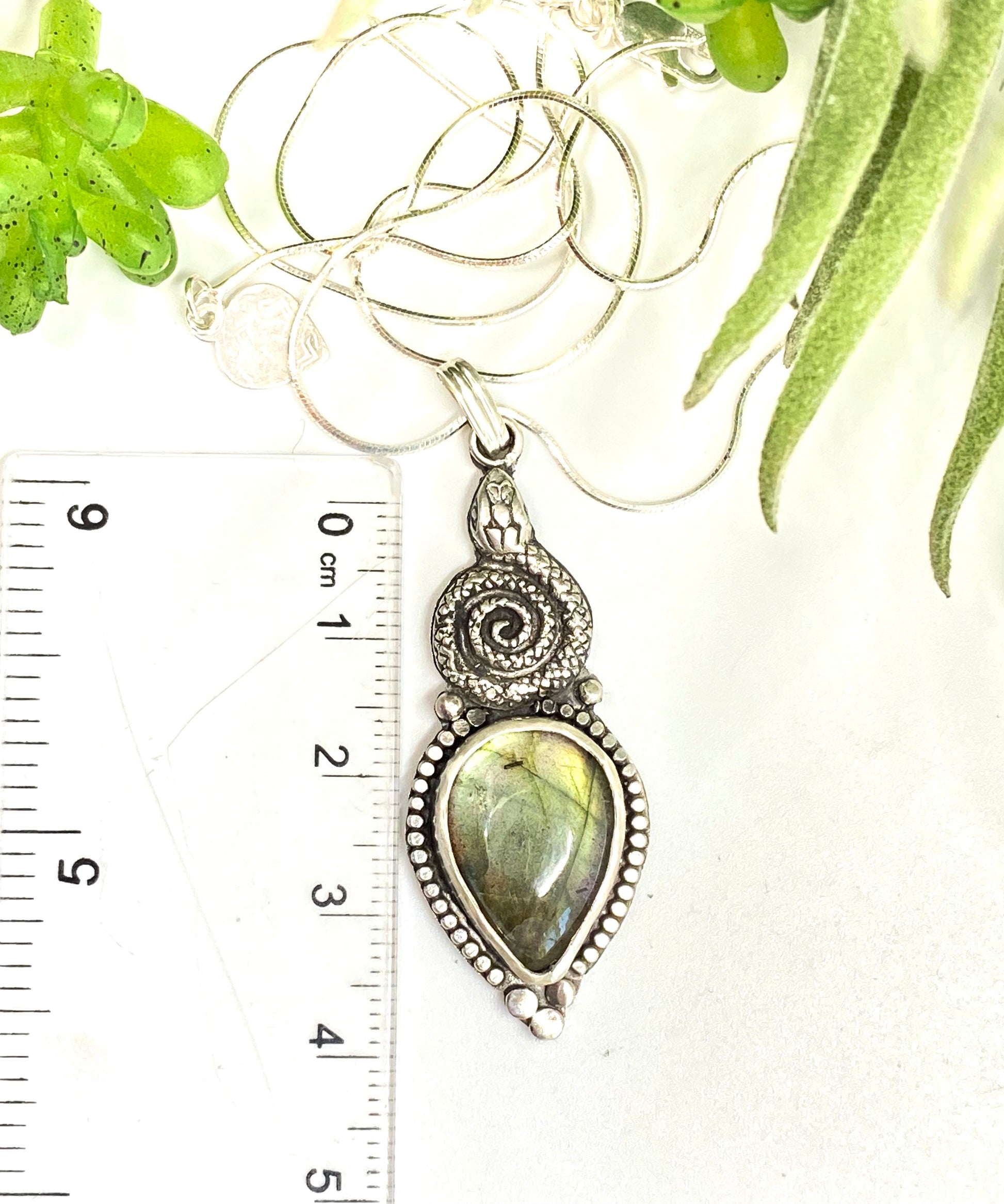 labradorite sterling silver snake pendant