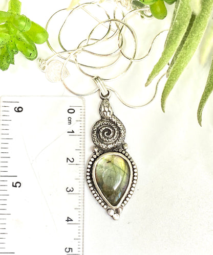 labradorite sterling silver snake pendant