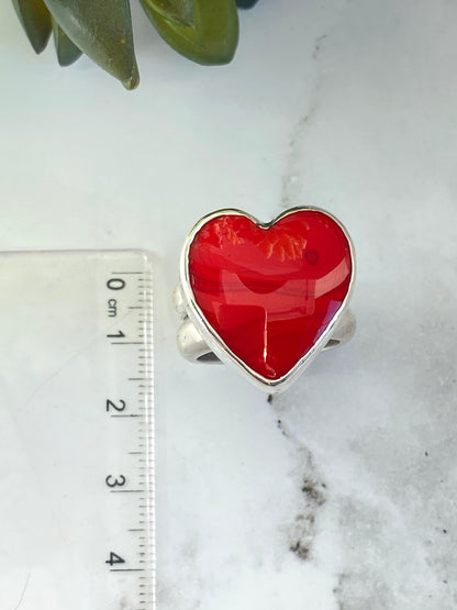 Red Hot Rosarita Heart And Sterling Silver Statement Ring
