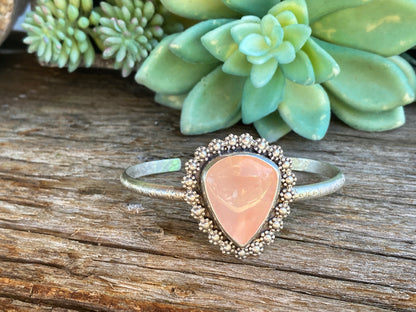 Sterling Silver And Rose Quartz Daisy Cuff