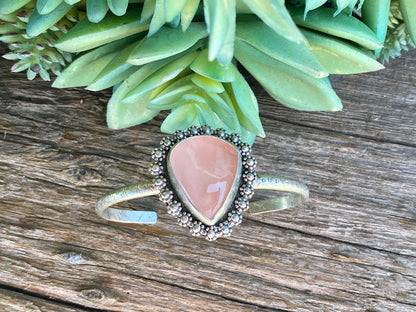 Sterling Silver And Rose Quartz Daisy Cuff