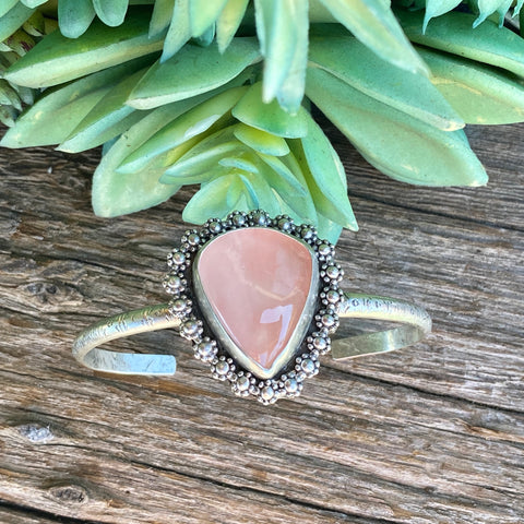 Sterling Silver And Rose Quartz Daisy Cuff