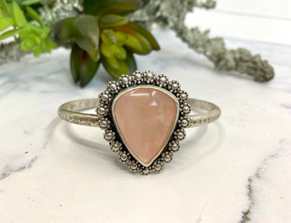 Sterling Silver And Rose Quartz Daisy Cuff