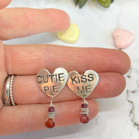 Sweet Tart Heart Earrings With Garnet Drops