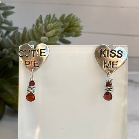 Sweet Tart Heart Earrings With Garnet Drops