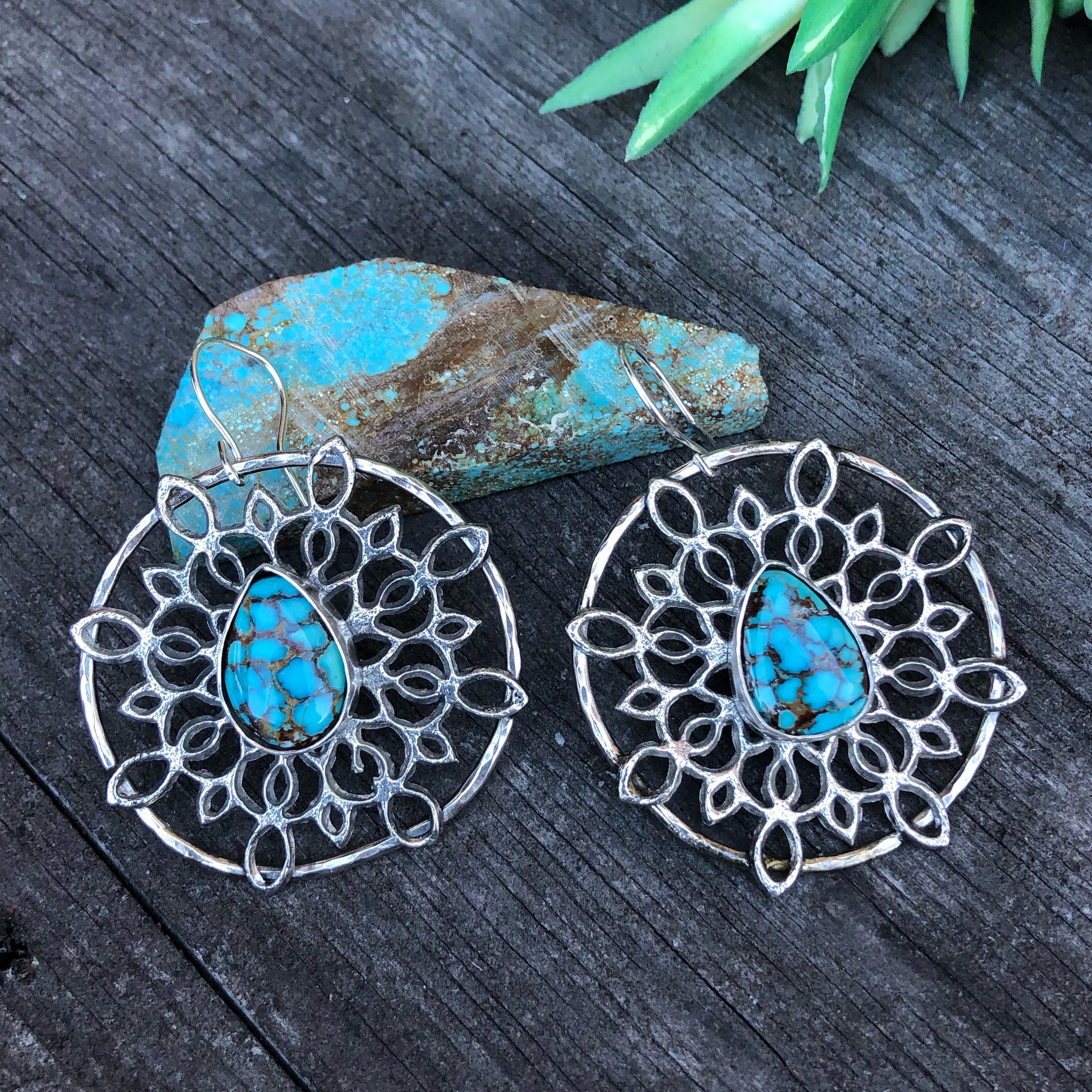 Sterling Silver And Turquoise Snowflake Earrings 