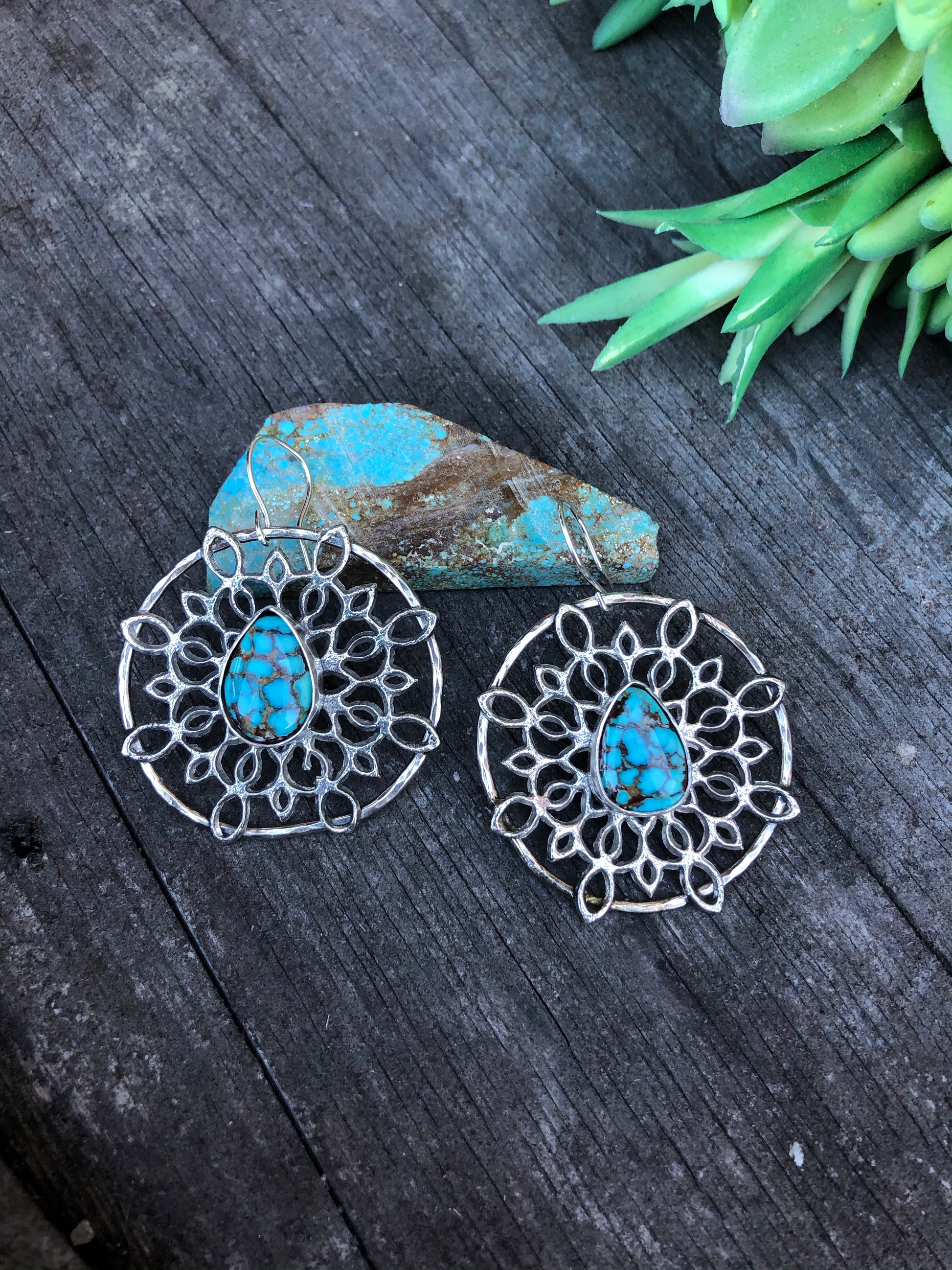 Sterling Silver And Turquoise Snowflake Earrings 